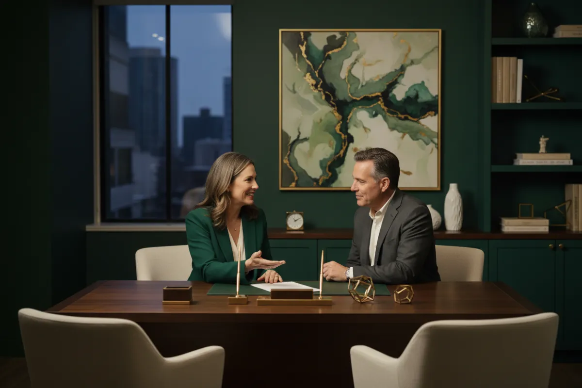 A professional discussing financial alignment with a client