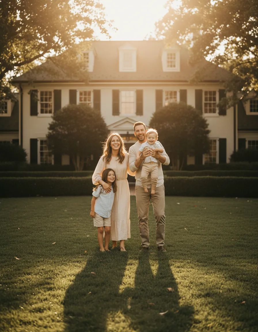 Family playing happily in their yard