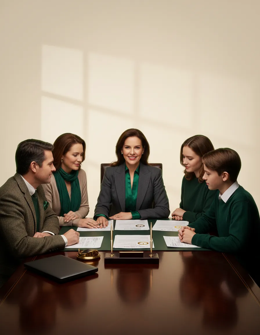 Financial advisor reviewing secure documents with a family