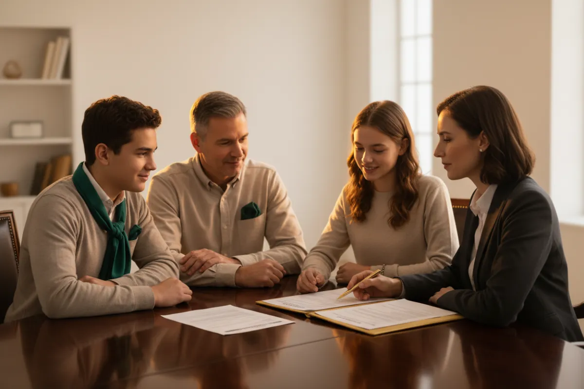 Family reviewing life insurance options with financial professional
