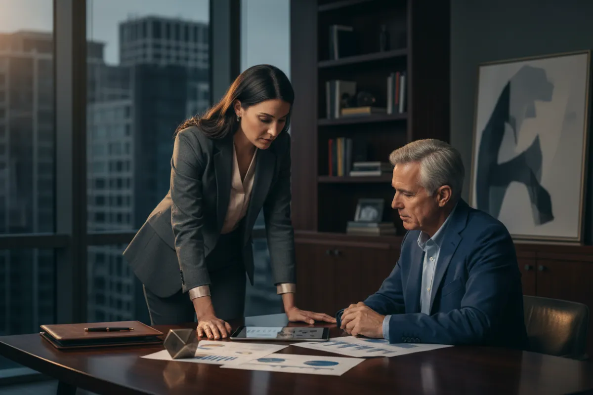 Financial advisor facilitating a secure consultation