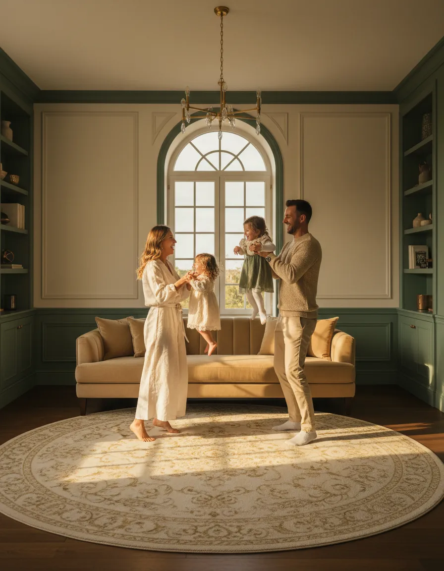 A warm lifestyle image of a family reviewing their home protection plan together.