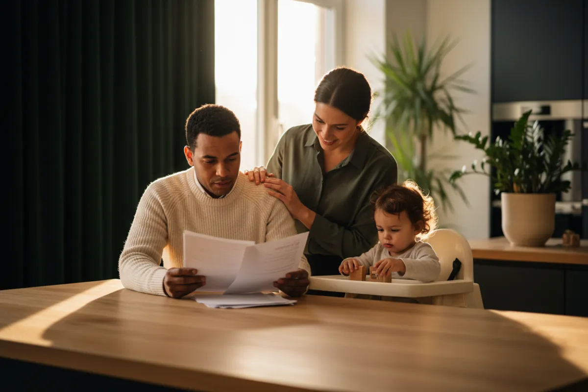 Family safely inside home highlighting monthly payment protection
