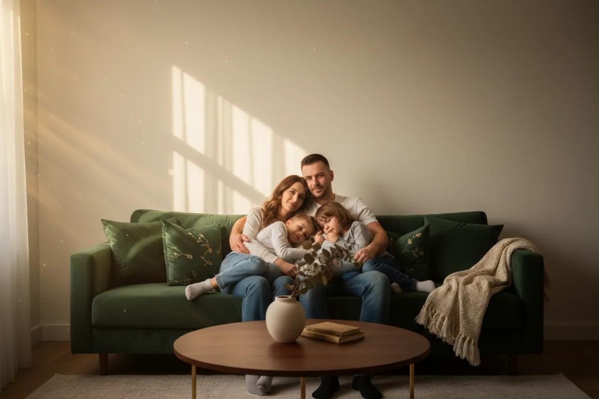 Family looking peaceful at home