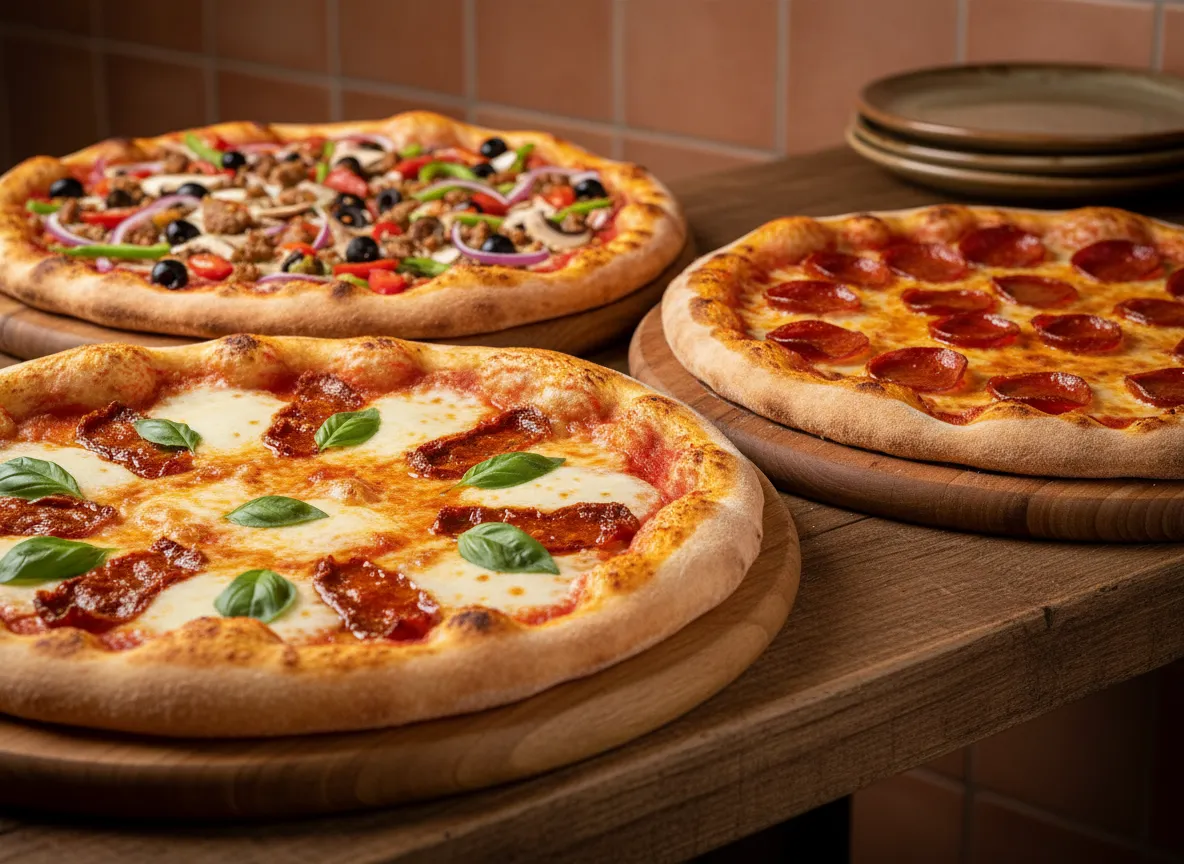Classic pizzas like margherita and pepperoni