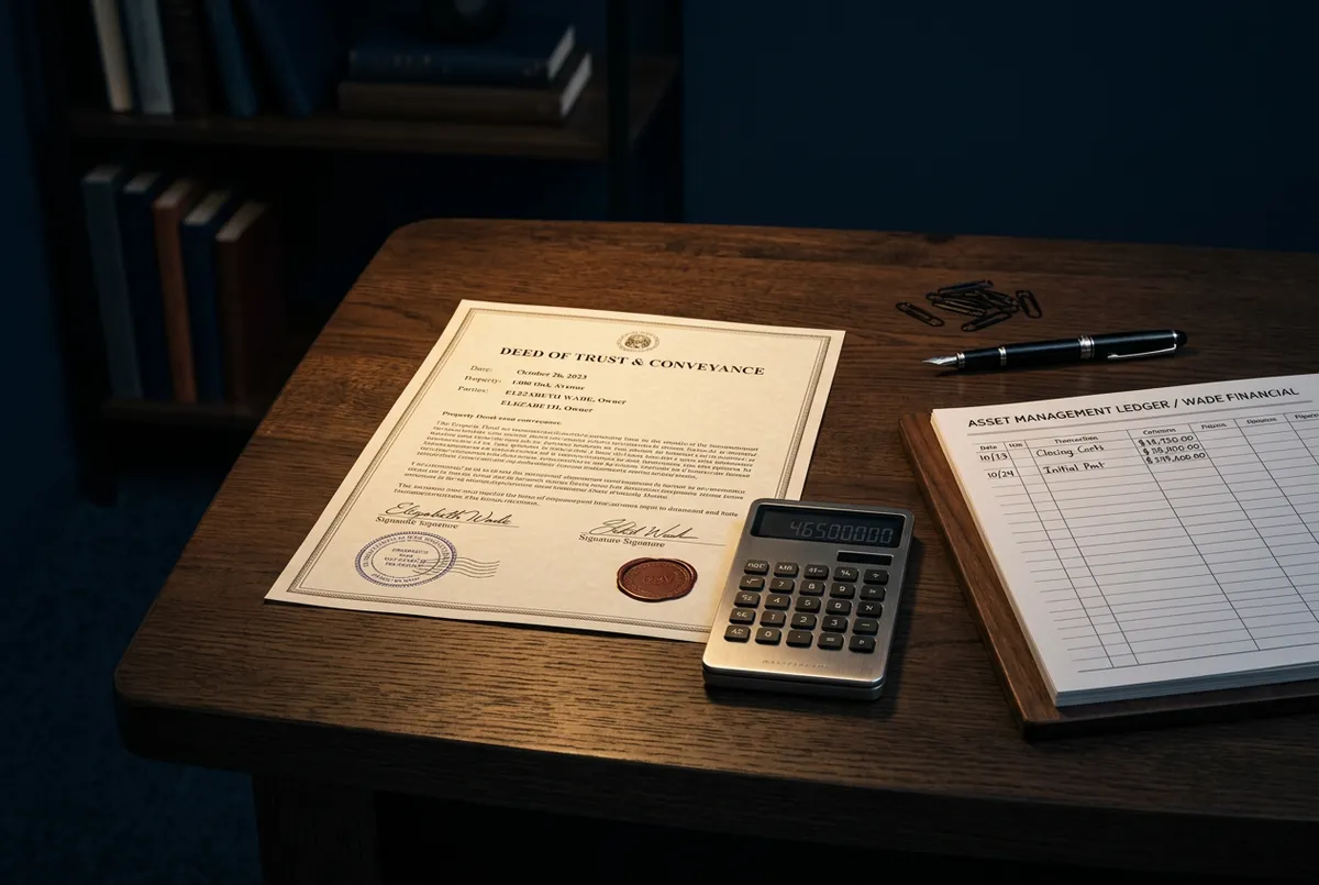 Editorial financial ledger and property deed calculations