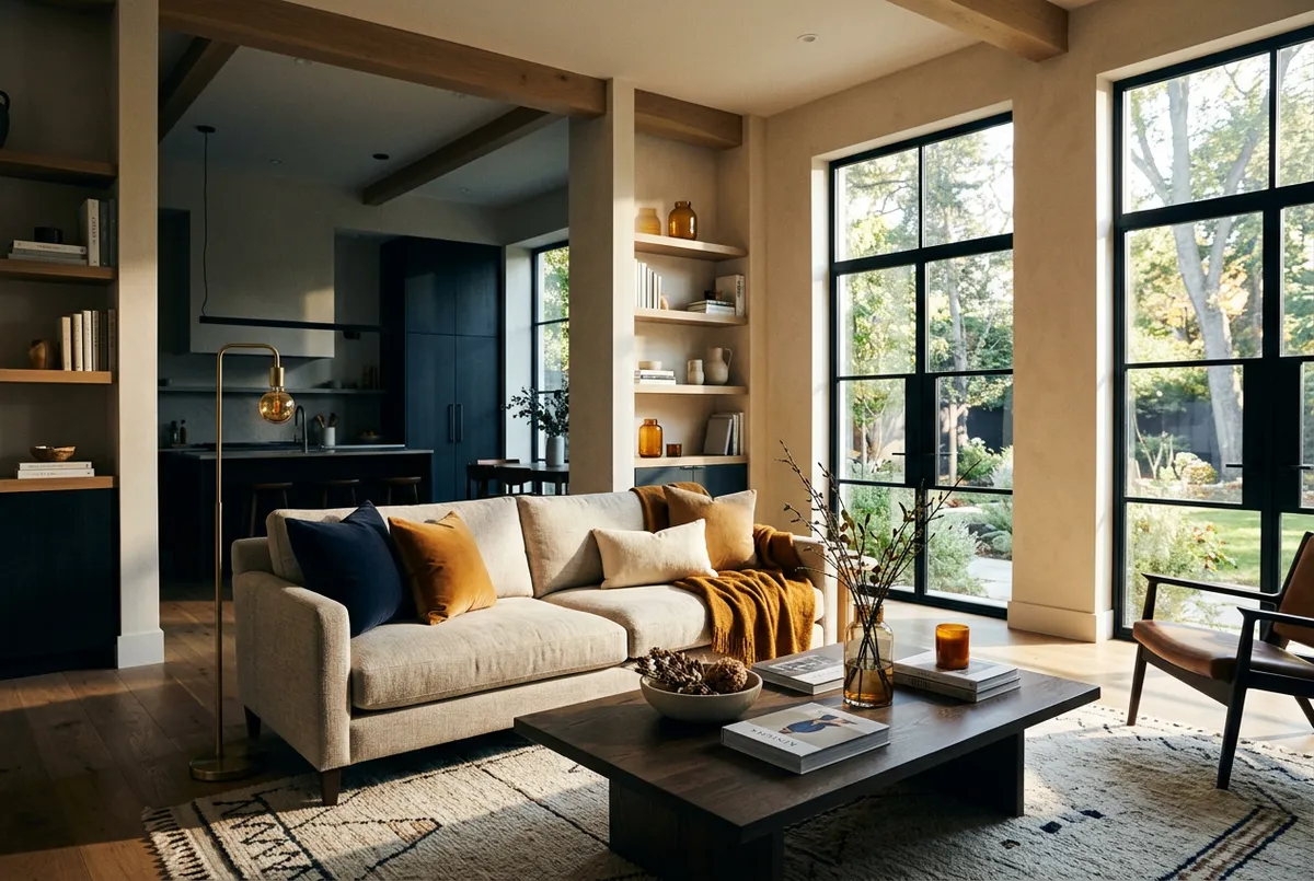 Architectural home interior bathed in natural morning light, representing residential equity growth