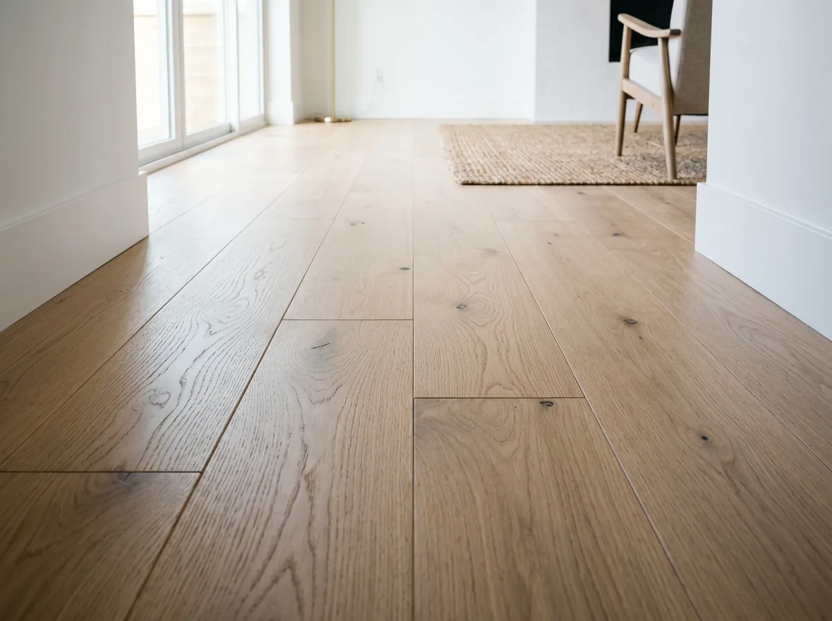 Wide-plank white oak flooring in an architectural open-concept Denver residence