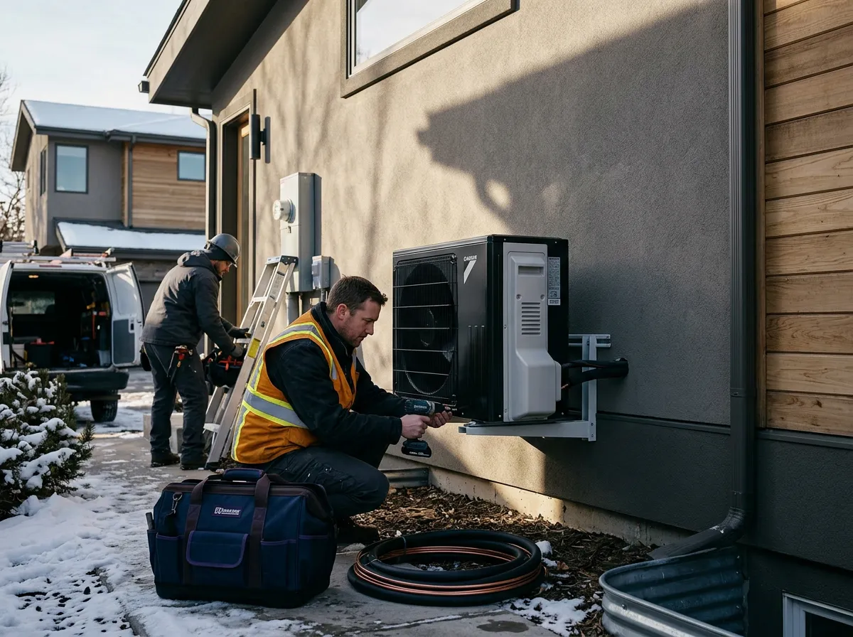 Modern high-efficiency cold-climate heat pump installation in Denver Colorado home