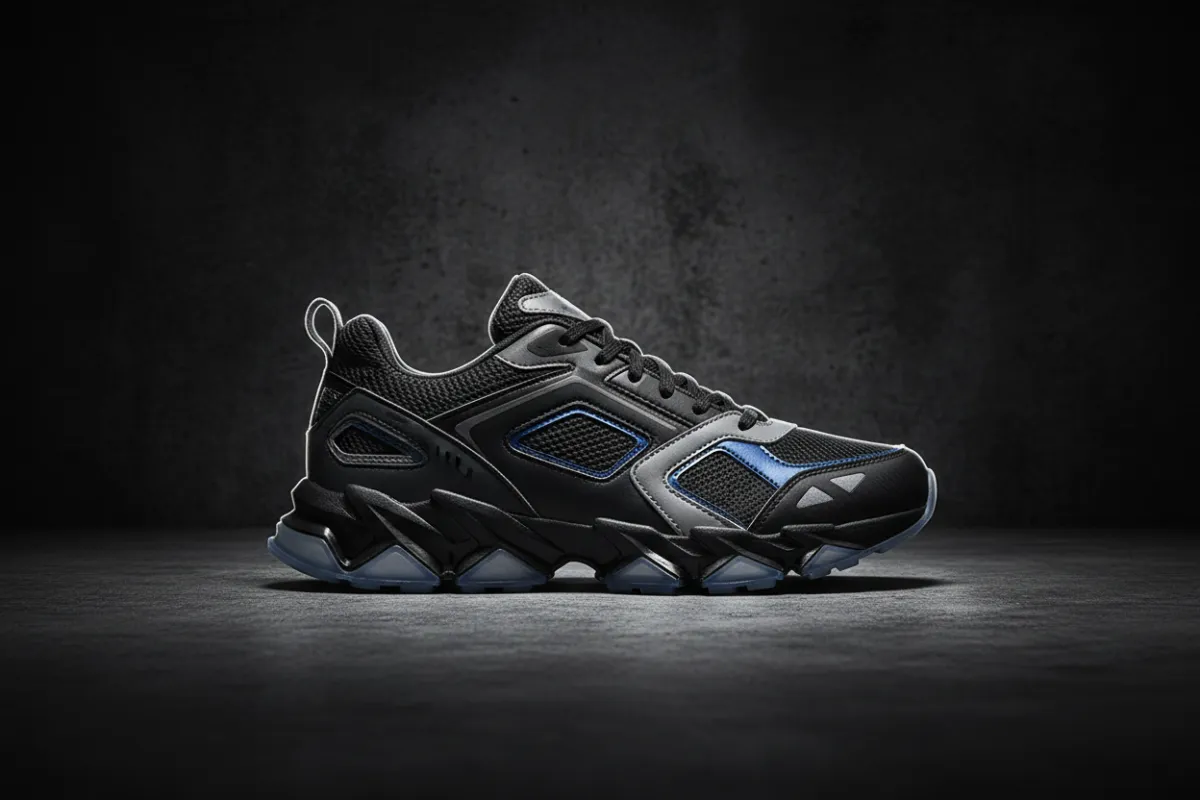 Close-up hero shot of the ThunderRunner sneaker line on a textured cement backdrop.