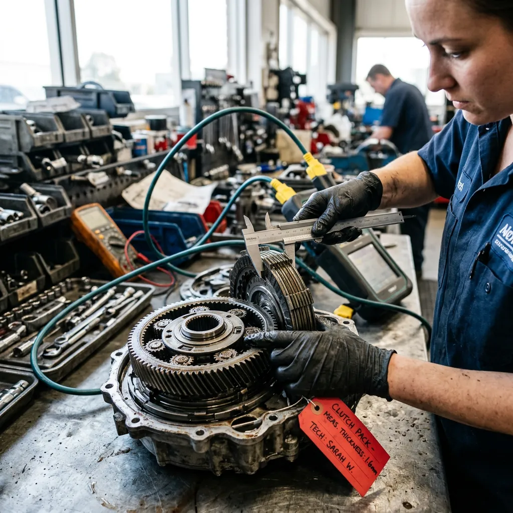 Detailed inspection of high-performance transmission clutch pack and planetary gear system