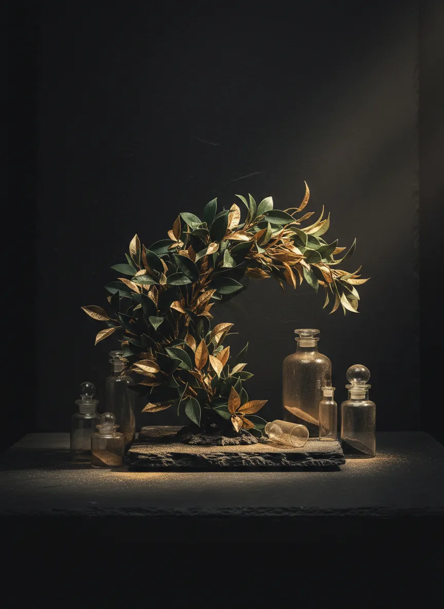 Detailed cinematic photograph of botanical elements