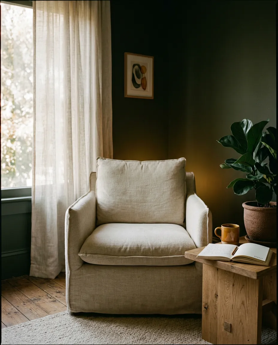 Espace thérapeutique paisible et chaleureux baigné d'une douce lumière naturelle