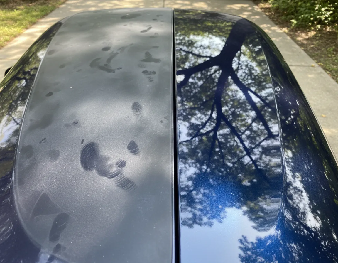 Before and after exterior paint correction detail