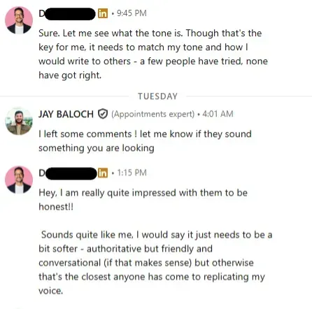 Client Testimonial Comment Thread