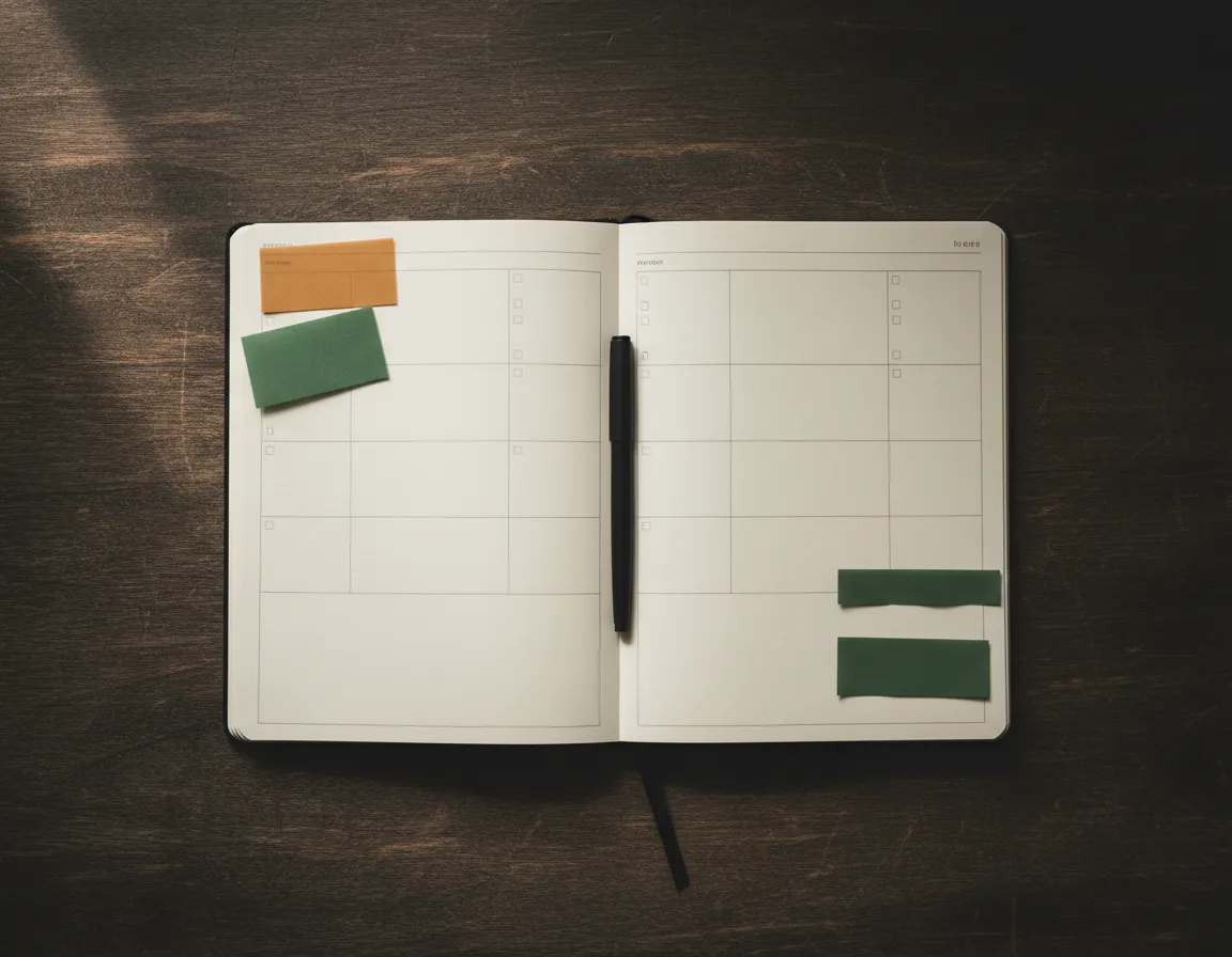 A minimalist planner open on a table