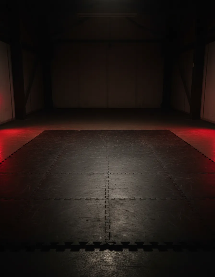 Gritty, desaturated image of the academy mats