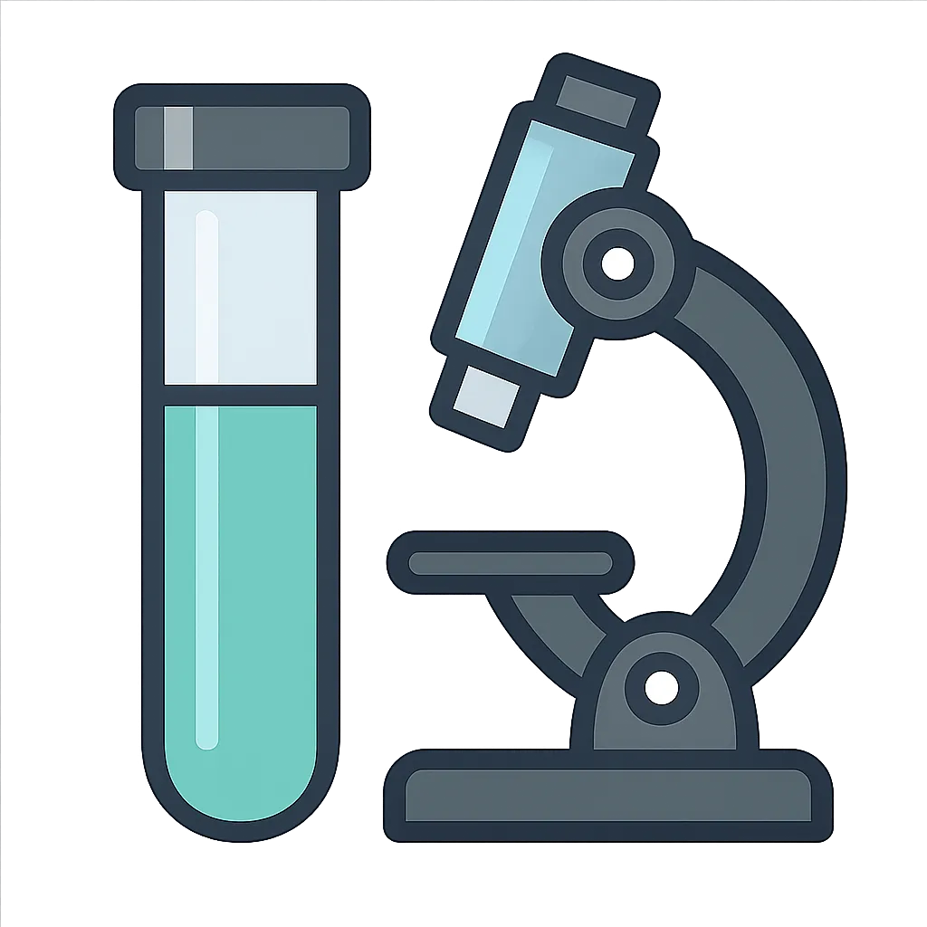 Ícono de laboratorio clínico (tubo de ensayo y microscopio) para Cita en Laboratorio