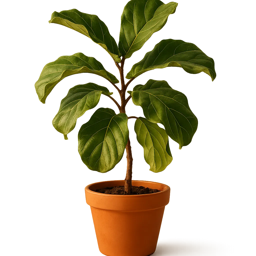 Sunlit wilting Fiddle Leaf Fig undergoing clinical botanical recovery care