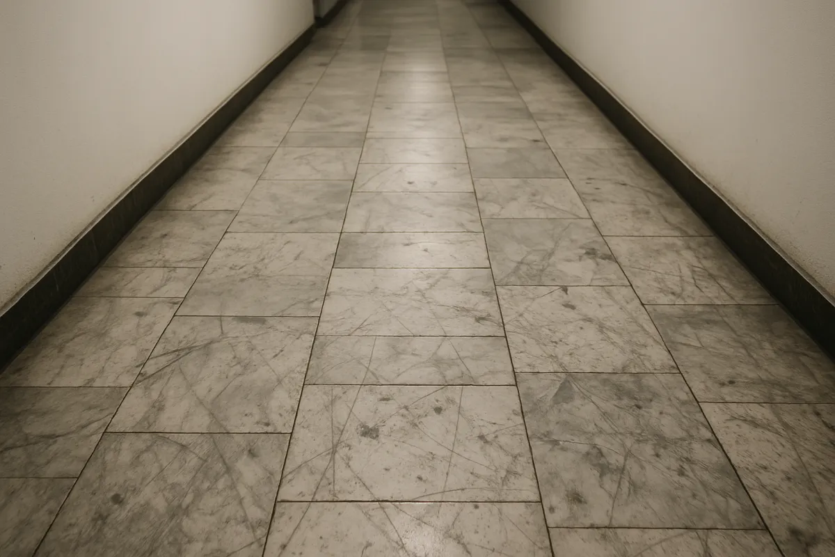 Before: dull, scratched marble floor