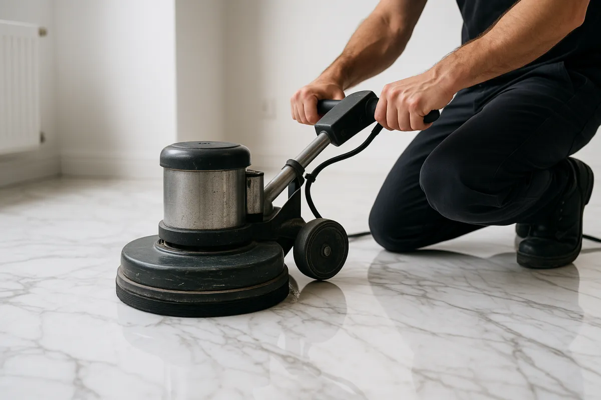 Close-up of marble restoration work on floor (mobile view)