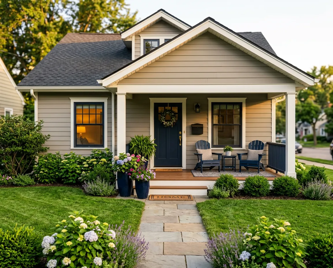Welcoming local residential home with front porch and green lawn