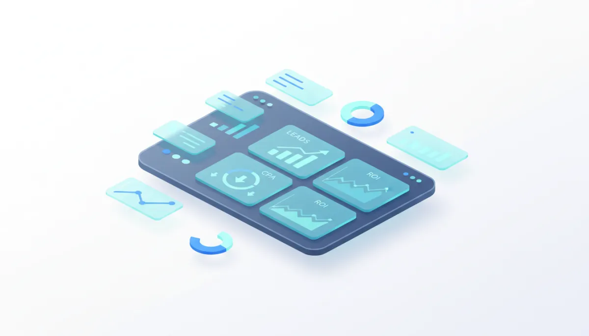 Panel de control moderno con métricas de marketing asistidas por IA