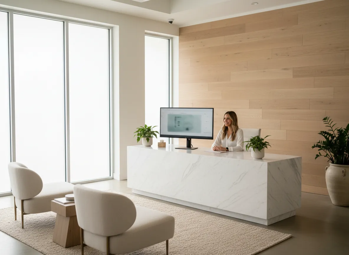 Med spa receptionist supported by AI assistant dashboard