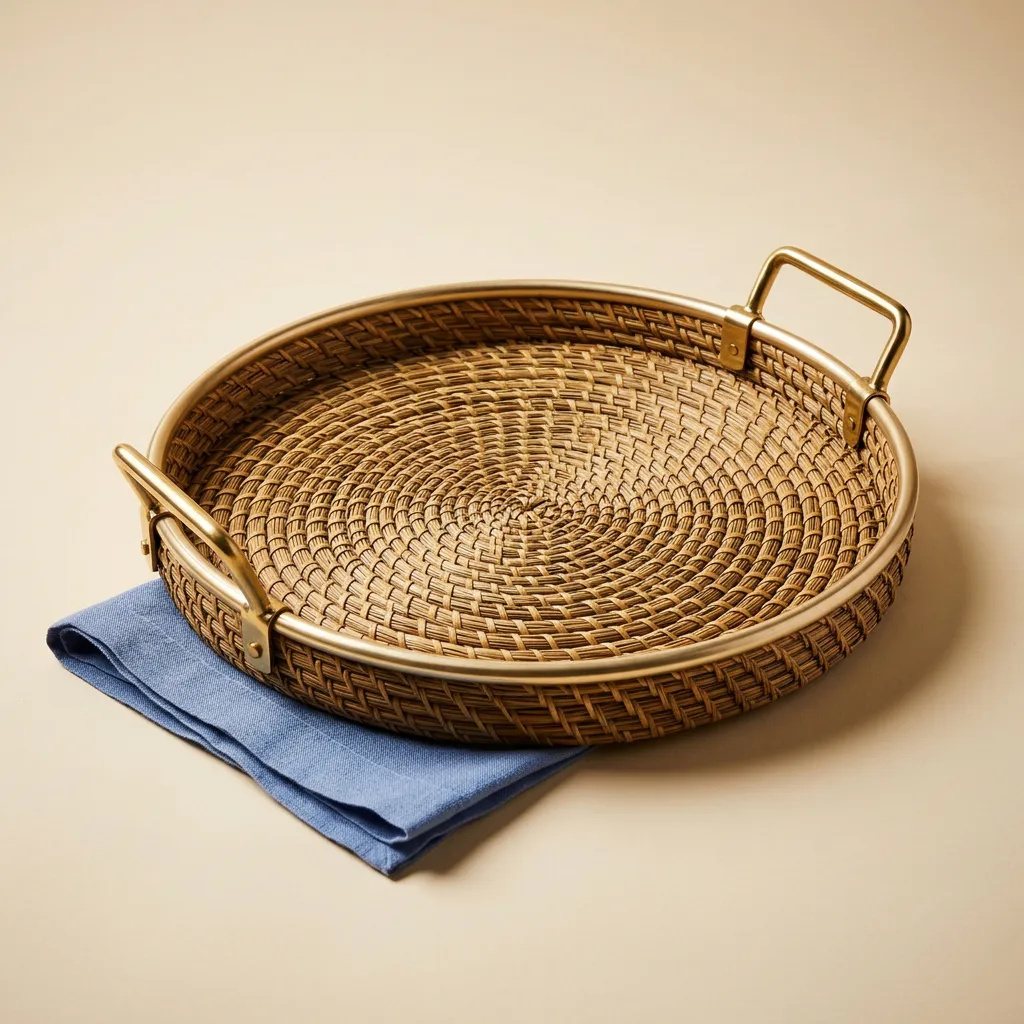 Hand-woven Charleston Sweetgrass Serving Tray with brass fittings