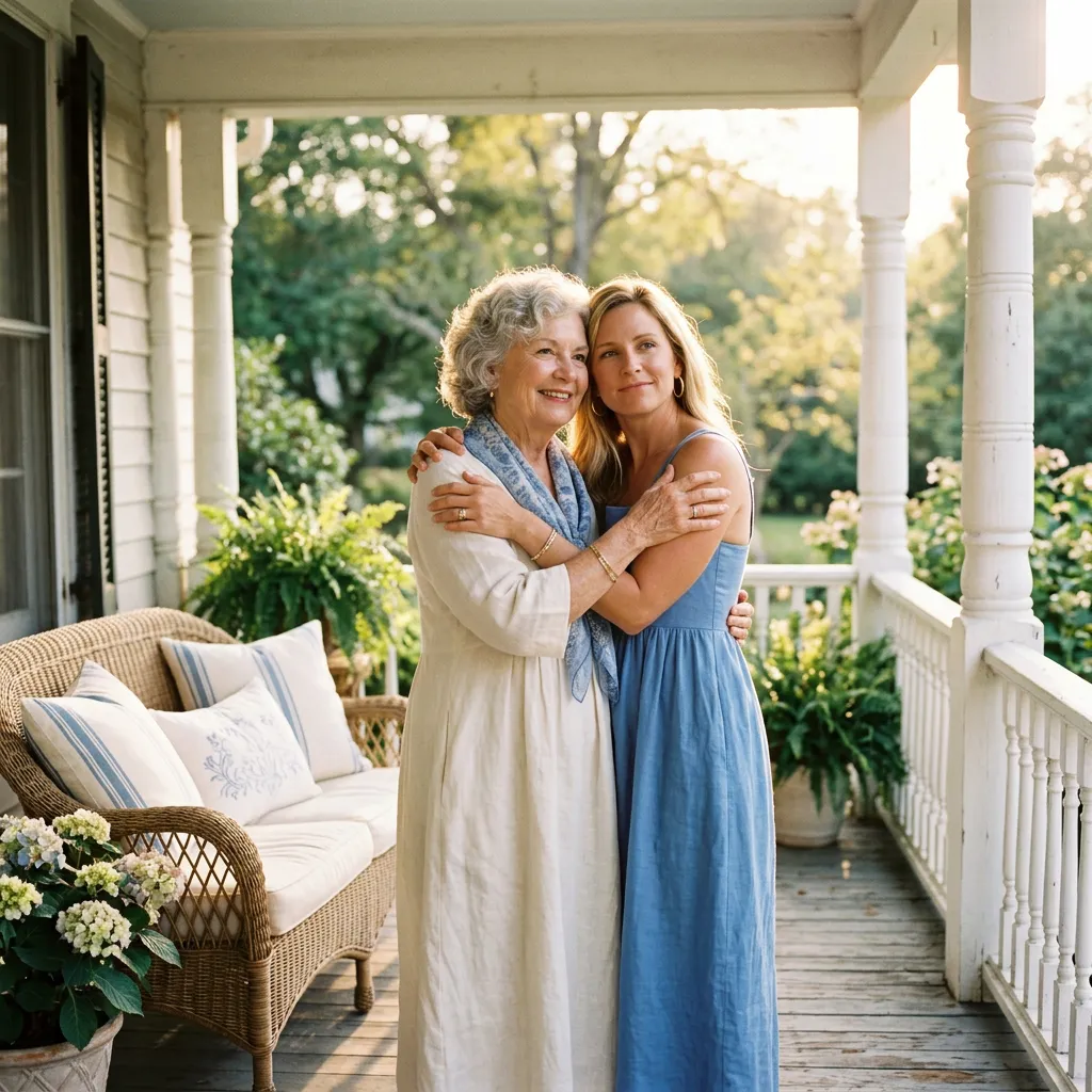 Family gathering together sharing an heirloom keepsake gift in a sunlit room