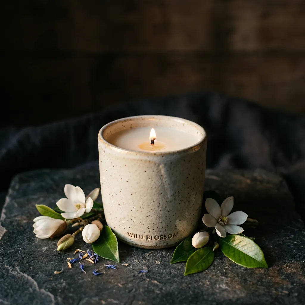 Magnolia Blossom Hand-Poured Botanical Soy Candle in ceramic vessel