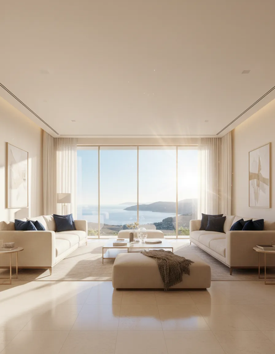 Luxury Mediterranean interior overlooking the coast