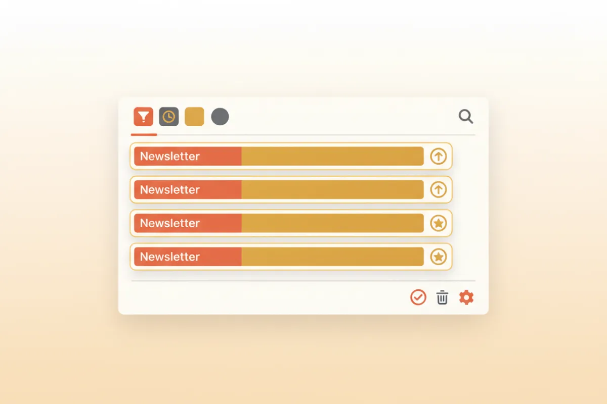 Email inbox illustration with highlighted newsletter messages