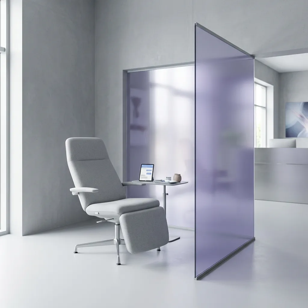 Minimalist modern clinical setting with soft natural light and clean aesthetic