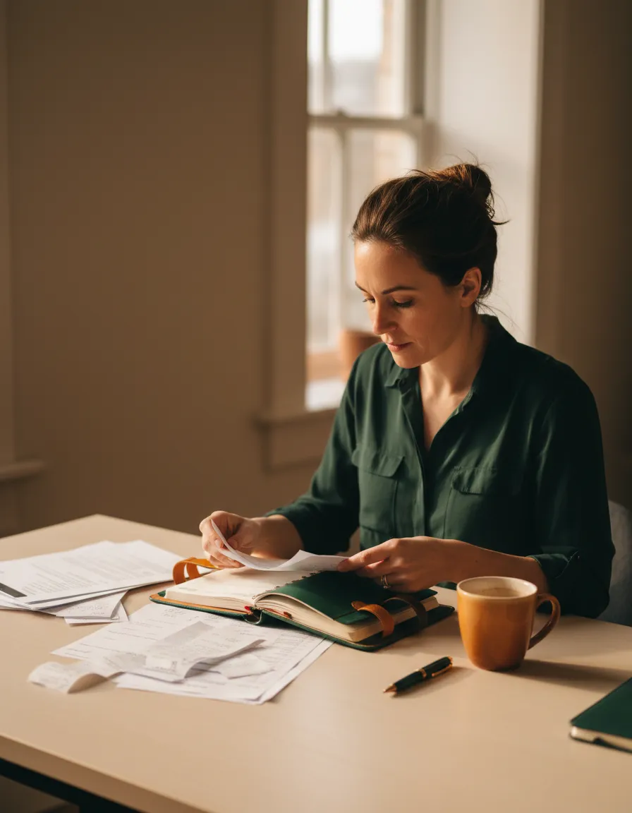A business owner looking stressed while reviewing financial documents