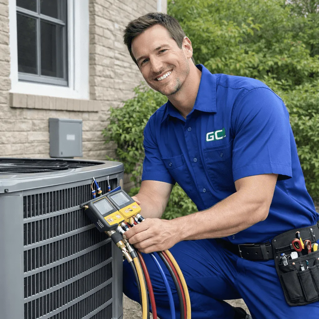 Technician working on AC unit