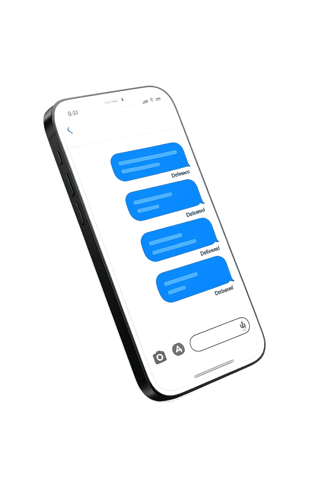 Sleek modern smartphone displaying an active iMessage automation sequence with high-converting blue bubbles
