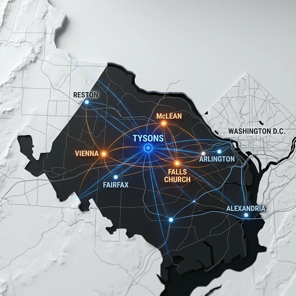 Northern Virginia hyper-local media distribution map across Tysons, McLean, and Vienna
