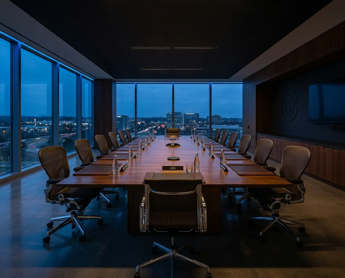 Corporate realism view of a modern Northern Virginia executive office and boardroom setting