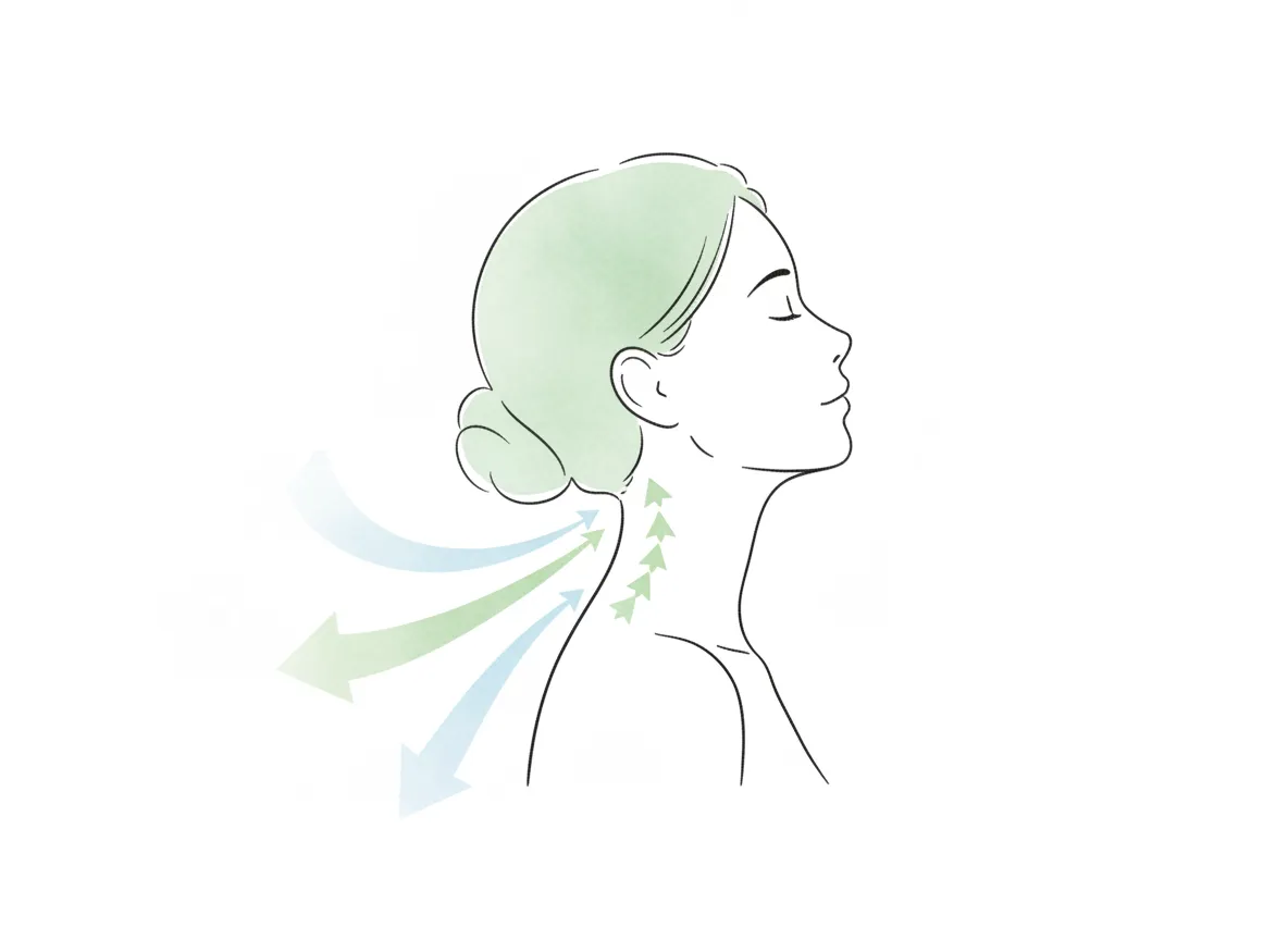 Ilustração suave de cabeça, pescoço e ombros em posição de conforto