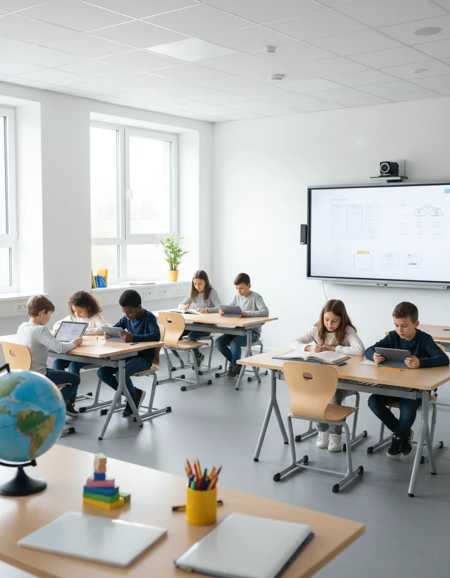 Modernes schulisches Umfeld mit digitalen Hilfsmitteln