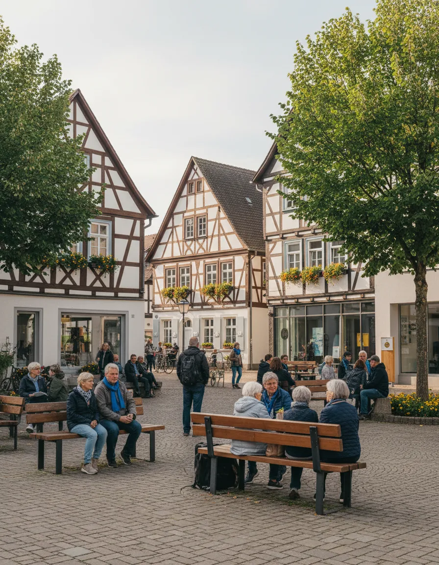 Menschen in einem lebenswerten Dorfzentrum