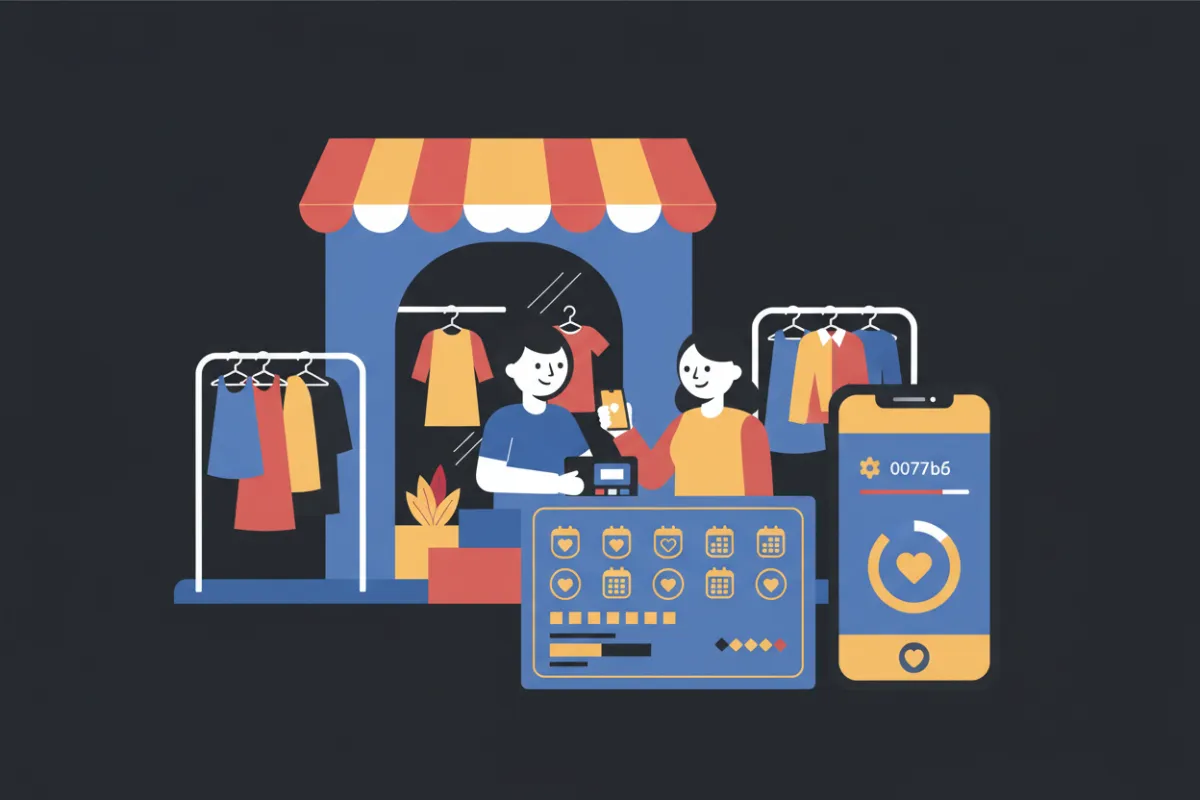 An Auvora Card consultant advises a clothing store owner on loyalty strategies in a bright boutique, emphasizing customer retention, repeat visits, and local business growth.