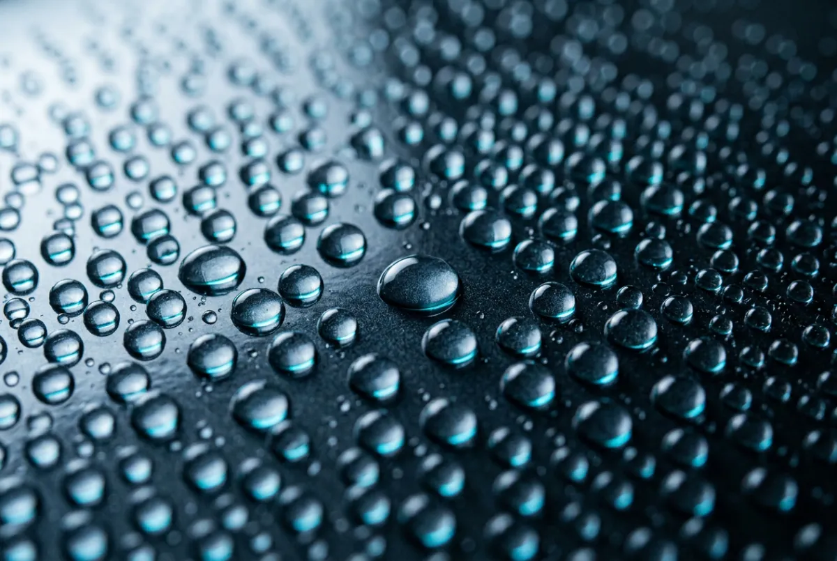 Extreme macro photography of hydrophobic ceramic water beading contact angle