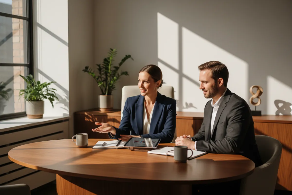 Professional photo of a financial advisor meeting a client