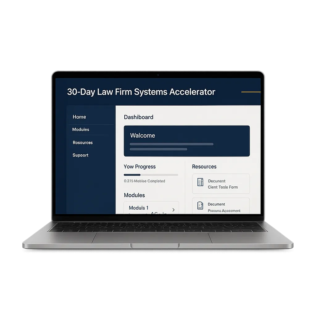 30-Day Law Firm Systems Accelerator Portal Mockup
