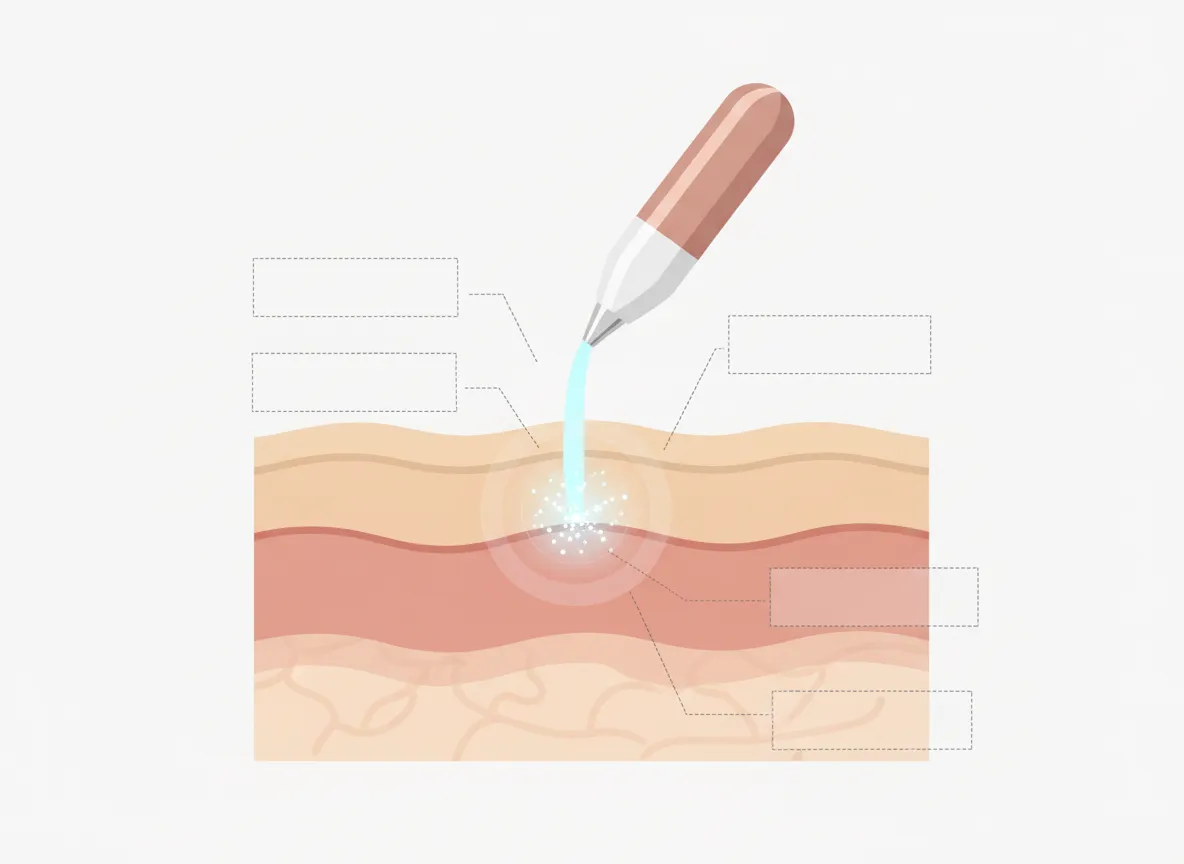 Grafische Darstellung eines Plasma Lichtbogens zwischen Gerät und Hautoberfläche