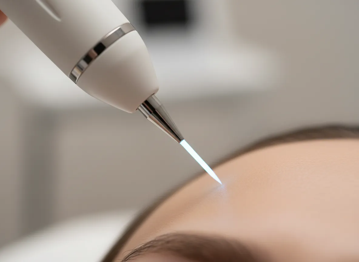 Plasma Lichtbogen Nahaufnahme während einer Plasma Pen Behandlung