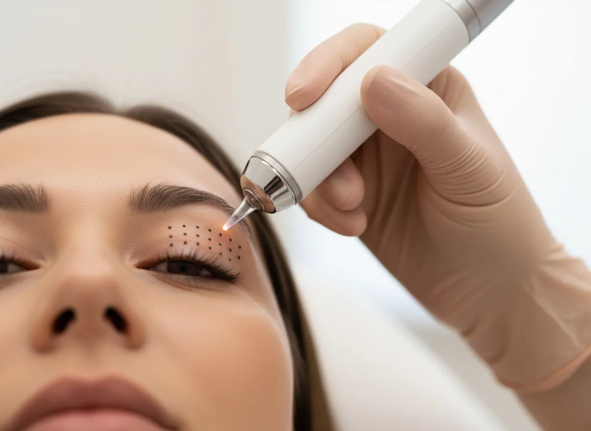 Behandlungssituation mit Plasma Pen an der Augenpartie