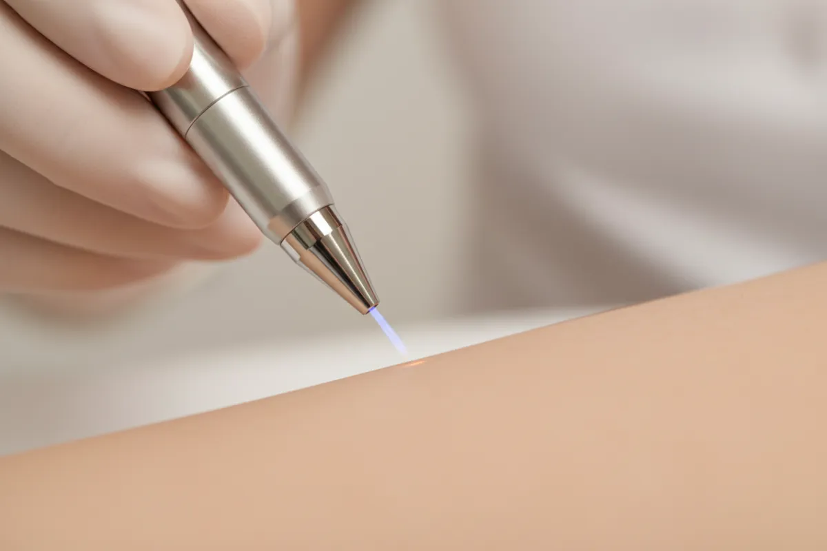 Nahaufnahme Plasma Lichtbogen an der Haut